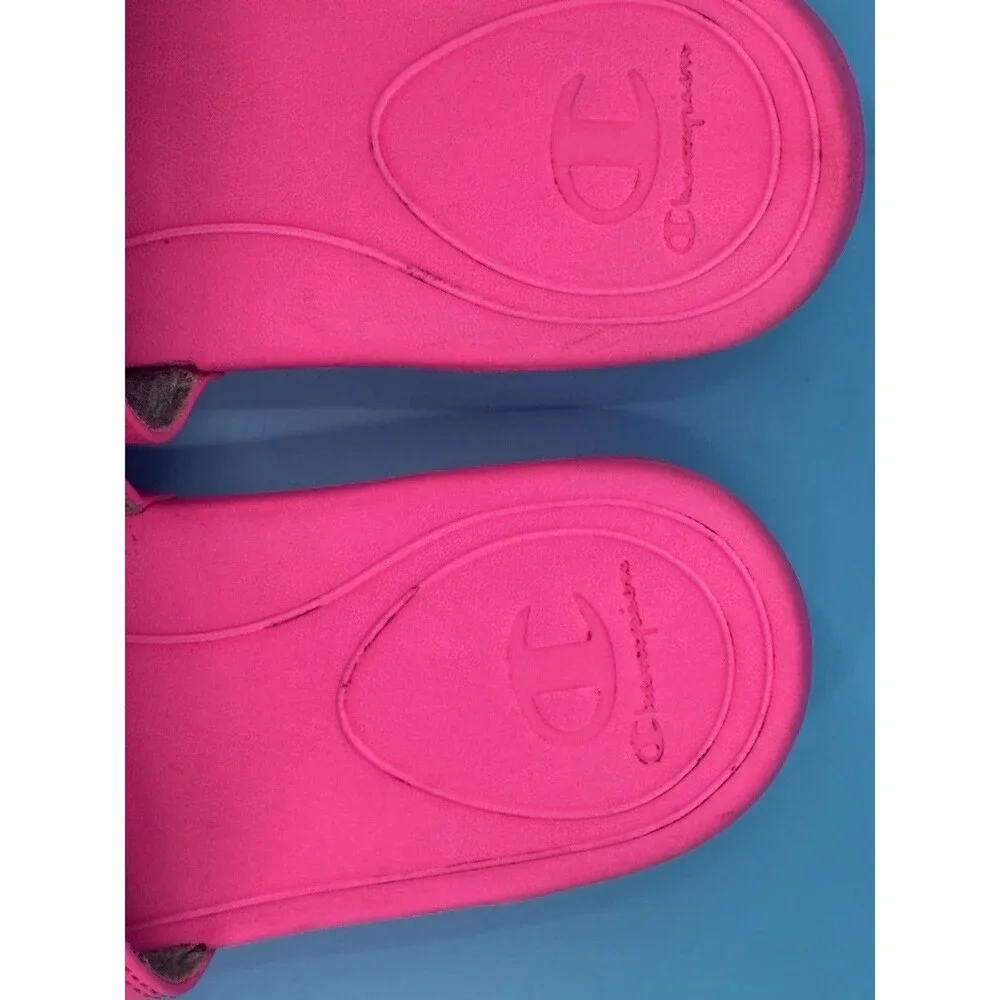 Champion Mega Slide Big C Kids Size 2Y Hot Pink Black Logo Sandals